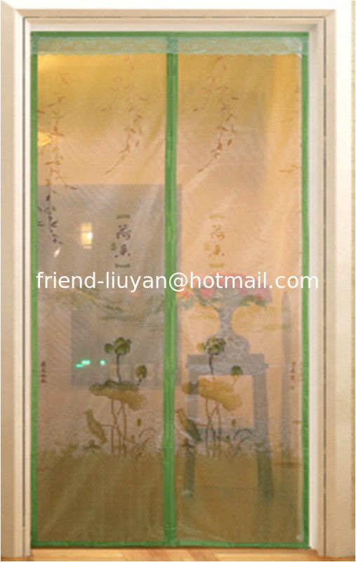 Beautiful Printed Polyester Mesh Door Curtain with Magnetic Strips for Easy Shut Off